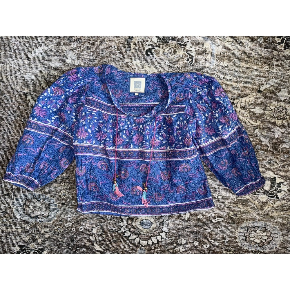 Bell by Alicia Bell Girls Youth Top Blouse Blue/Pink with Tassels Size 12‎